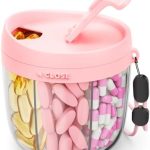 AMOOS Cute Pill Dispenser with 7 Compartments, Pill Bottle Organizer with Anti-Mix Design, Portable Pill Organizer for Travel with Wide Mouth for Easy Access, BPA-Free Patented Pill Container, Pink