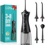 COSLUS Water Dental Flosser Pick for Teeth C30(FC5360): 4 Modes Cordless Portable 300ML Larger Tank Water Teeth Cleaner IPX7 Waterproof Flossing Cleaning Picks for Home Travel Black