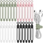 24Pcs Silicone Cable Straps Cord Organizer for Bundling Earphone, Phone Charger, Computer Cords, Reusable Cable Ties Wire Organizer in Home,Office,Kitchen,School (4 Colors)