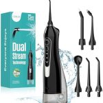 COSLUS Water Dental Flosser Teeth Pick C20: ADA Accepted, Portable Cordless Oral Irrigator 300ML Rechargeable Travel Irrigation Cleaner IPX7 Waterproof Electric Flossing Machine for Teeth, Black